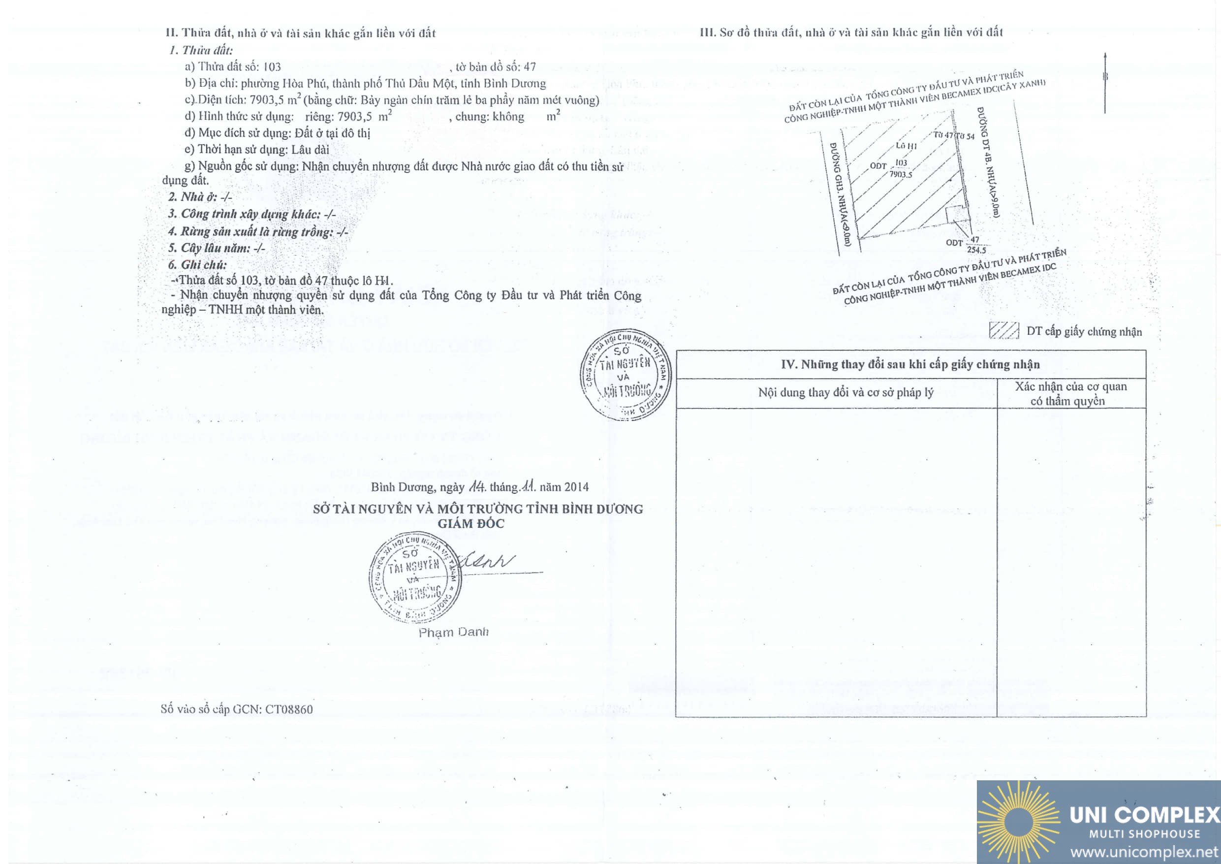 Gcn QsdĐ Bv 391262 Uni Complex Becamex Tdc MẶt Sau